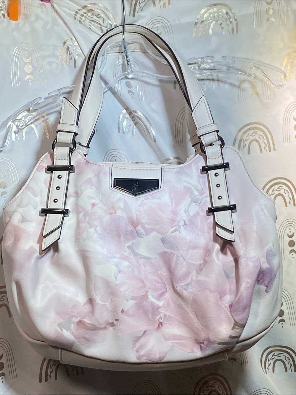 Simply Vera Vera Wang Pink Floral Shoulder Tote with White Trim